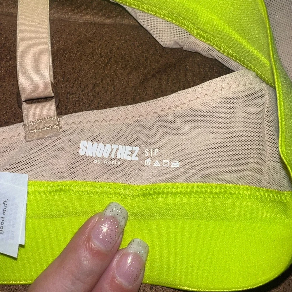 Aerie Smoothez Plunge Mesh Bralette nude‎ and green small